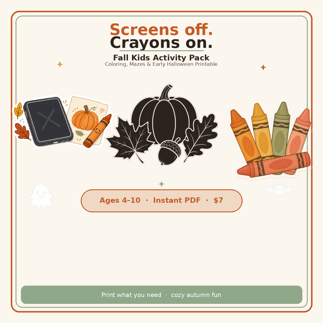 Fall Kids Activity Pack — Coloring, Mazes & Early Halloween Printable